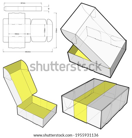 Cake Box and Die-cut Pattern. (Internal measurement 15 x 10 + 5 cm). The .eps file is full scale and fully functional. Prepared for real cardboard production.