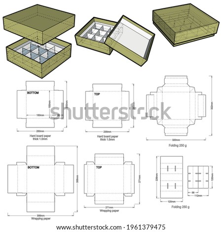 Rigid Box top and bottom hard board paper thicknes 1.5mm and Die-cut Pattern. The .eps file is full scale and fully functional.