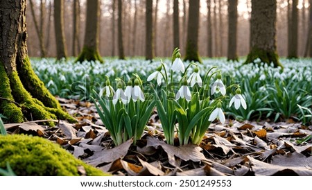 Similar – Foto Bild Ein Schneeglöckchen, eine weiße Christrose und ein lilafarbener Krokus liegen auf Holz