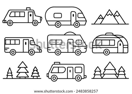 Camper line art illustration showcasing classic and modern camper styles