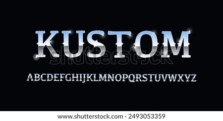 
KUSTOM font is a Vintage connected font named Metal Plate with 3d extrude effect. Metallic Graphic Style for design. Good for garage motorcycle custome culture