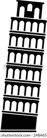 Tower of Pisa flat black vector icon.
