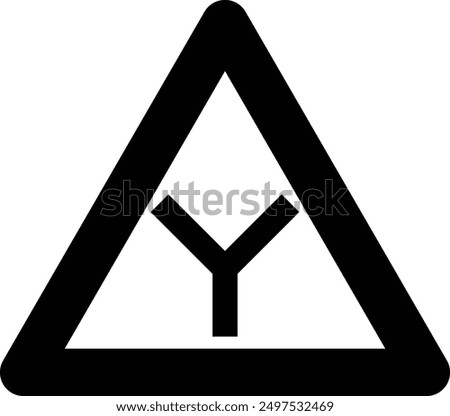 Traffic Road Sign, Y Intersection flat black vector icon.