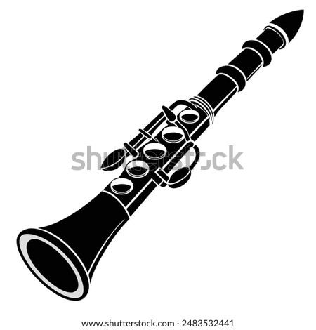 Create a detailed vector illustration of a clarinet, highlighting its intricate design and musical essence for creative projects