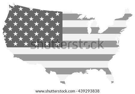 United states map black and white color of us flag inside