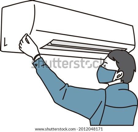 Electrician installing the air conditioner