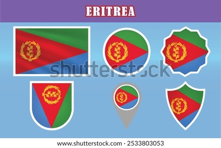 Astonishing vector of the National Flag of Eritrea, featuring green, blue, and red with a gold olive branch emblem. Ideal for patriotic, cultural, and educational projects.