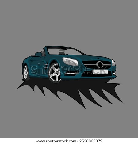 Stylish illustration of a convertible sports car in bold teal against a minimalist gray backdrop. The design highlights modern luxury, speed, and automotive elegance, perfect for enthusiasts and creat