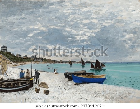 stylized vector version of The Beach at Sainte-Adresse. Oscar-Claude Monet EPS 8