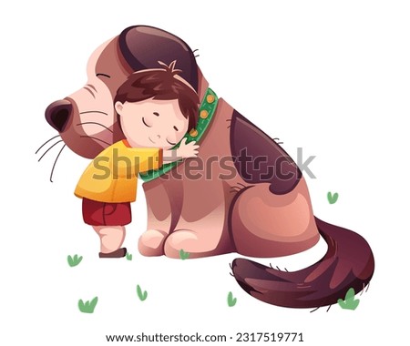 Similar – Image, Stock Photo Kids hugging dog on beach