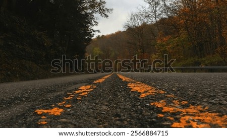 Similar – Image, Stock Photo Winding asphalt road through forest