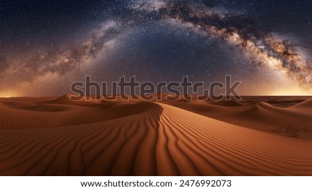 Similar – Image, Stock Photo Night Starry Sky Above Country Asphalt Road In Countryside And Green Field. Night View Of Natural Glowing Stars And Milky Way Galaxy