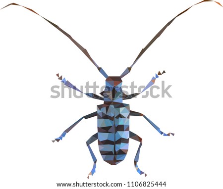 Polynomial alpine longhorn beetle, low poly bug, blue bug from triangles, blue bug