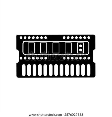 Flat Design RAM Chip Icon in Black and White
