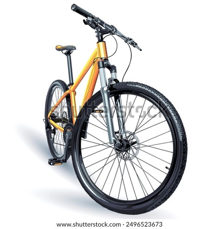 Vector bicycle for banner. Yellow bicycle. Mountain bike. Bright bicycle. Sports bike print. Detailed bicycle.