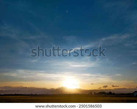 Similar – Image, Stock Photo The sun rises on the horizon, a seagull flies by as we sail