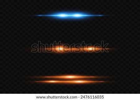 Set of neon light effects and glares. Laser lines of light. On a transparent background.