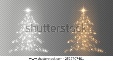 Christmas trees.On a transparent background. Merry Christmas holiday. Gold and silver jewelry. Bright shiny light.Vector.