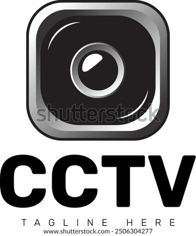 Modern CCTV logo design features a bold, monochromatic surveillance camera icon. Perfect for security businesses, technology companies, and home security systems, this logo combines sharp lines. 