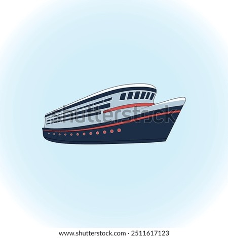 This vector illustration features a modern cruise ship, elegantly designed with smooth lines and a sleek profile. The ship is portrayed in a minimalistic style. Yacht Vector, Disney Cruise Boat