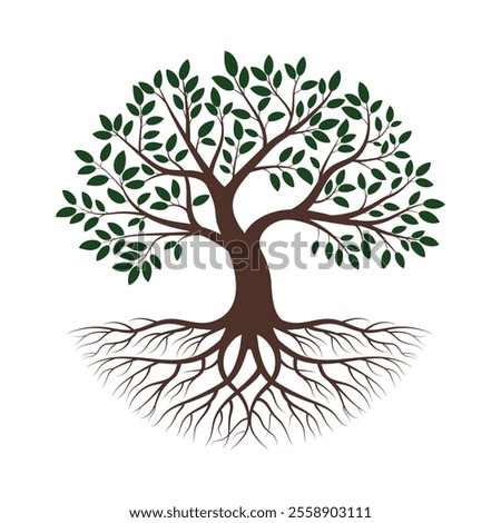 A detailed and elegant tree with roots and branches, Oak tree vector, Tree of life logo design, tree life logo, sustainable design element, green ecology graphics, botanical designs, nature logo.