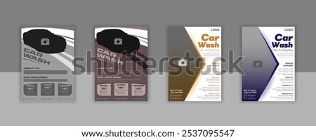 Car wash car care, rent, repair, servicing, wax, detailing, bubbles, foam, soap, auto, maintenance, drive, discount, graphic, garage, layout, graphic, engine, sale, print ready a4 eps file template.