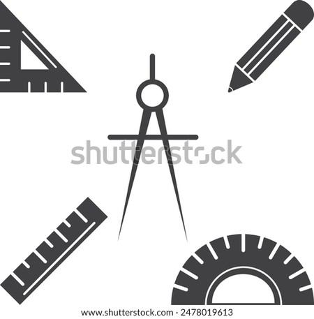 Geometry Box tools, roller, protractor, set square, divider and pencil