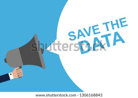 Hand Holding Megaphone With Speech Bubble SAVE THE DATE. Announcement. Vector illustration
