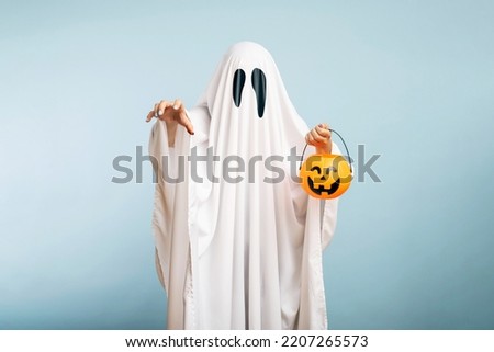 Similar – Image, Stock Photo Kid in ghost costume on street