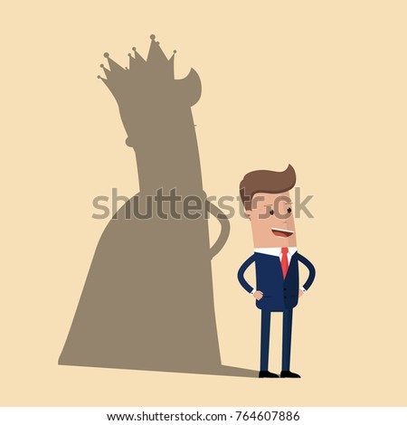Business king. Businessman with shadow as king. Man leader, success boss, human ego. Vector illustration