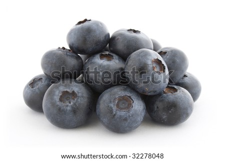 A pile of fresh blueberries isolated on white background with shadow.