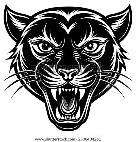 fierce panther head Silhouette illustration white background 