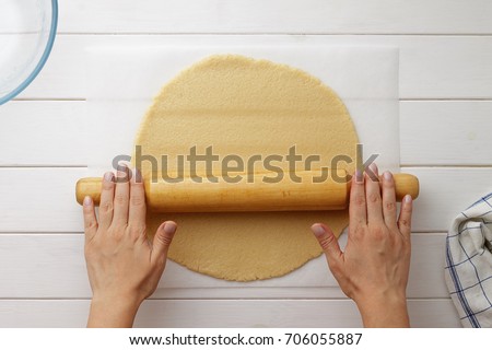 Similar – Image, Stock Photo Pie dough and rolling pin above view.