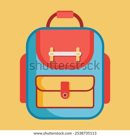 A vibrant illustration of a classic backpack, perfect for adding a touch of fun and adventure to your designs. This versatile graphic is ideal for travel-themed projects, educational materials.