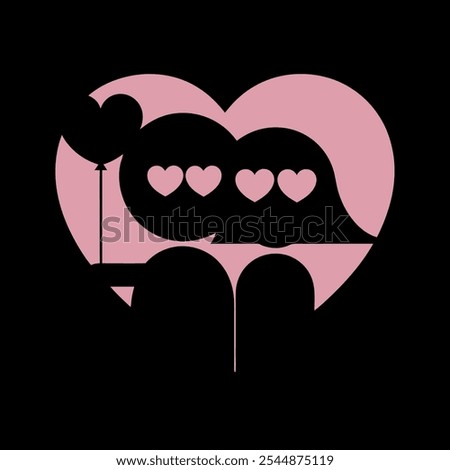 Romantic couple silhouette with heart balloon and speech bubble filled with hearts, perfect for Valentine's Day, love, and relationships designs.