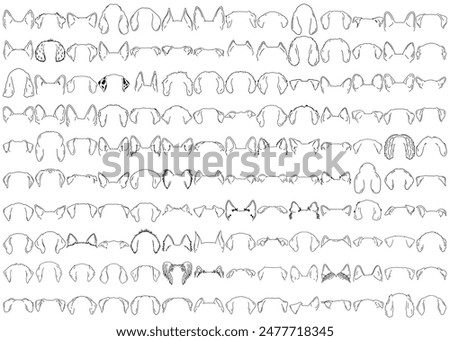 140 Dog Ear Outline Hand Drawn Illustration Vectors. Set of Dog Ear Outlines. Cute Pet Ear Drawings. Print on Demand. Cutting Machine Crafting. 