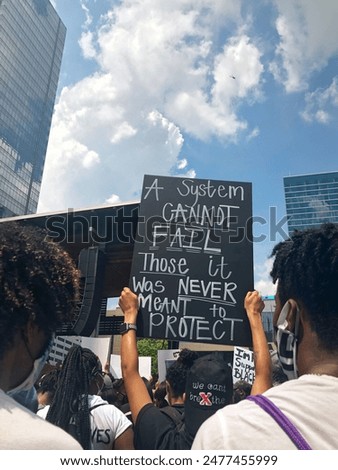 Similar – Image, Stock Photo Black lives matter , banner at a tree house bridge in Hambacher Forst. Tree house