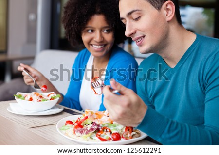 Similar – Image, Stock Photo Cheerful woman having healthy breakfast at home