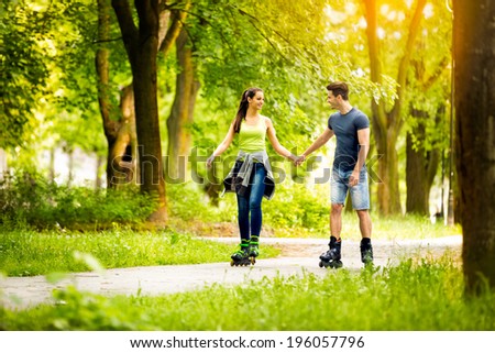 Similar – Image, Stock Photo Active sporty couple riding mountain bikes on demanding forest trail.