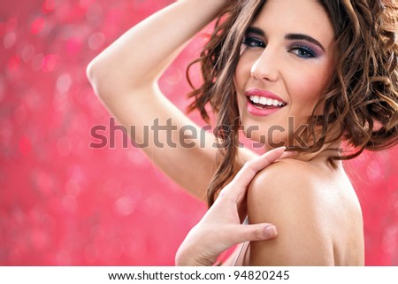 Attractive sexy woman dancing in the disco, evening make-up