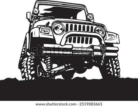 Illustration of a adventure car. off road on the mountain, an illustration of sport car. Jeep Black shildout.
