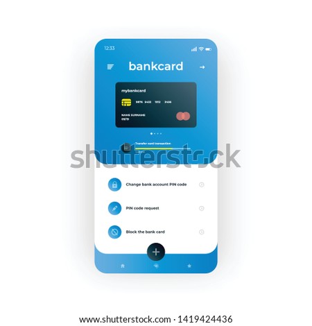 Blue online banking UI, UX, GUI screen for mobile apps design. Modern responsive user interface design of mobile applications including home page of online bank screen