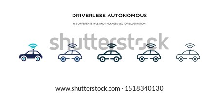 driverless autonomous car icon in different style and thickness vector illustration. Two colored and black driverless autonomous car vector icons in filled, outline, line, stroke style