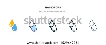 raindrops icon in different style vector illustration. two colored and black raindrops vector icons designed in filled, outline, line and stroke style can be used for web, mobile, ui