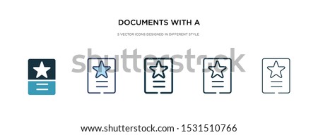 documents with a star icon in different style vector illustration. two colored and black documents with a star vector icons designed in filled, outline, line and stroke style can be used for web,