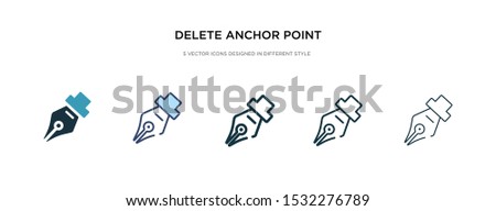 delete anchor point icon in different style vector illustration. two colored and black delete anchor point vector icons designed in filled, outline, line and stroke style can be used for web,