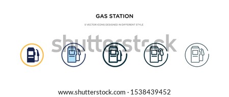 gas station icon in different style vector illustration. two colored and black gas station vector icons designed in filled, outline, line and stroke style can be used for web, mobile, ui