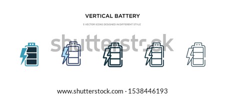 vertical battery with three bars icon in different style vector illustration. two colored and black vertical battery with three bars vector icons designed in filled, outline, line and stroke style