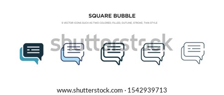 square bubble icon in different style vector illustration. two colored and black square bubble vector icons designed in filled, outline, line and stroke style can be used for web, mobile, ui