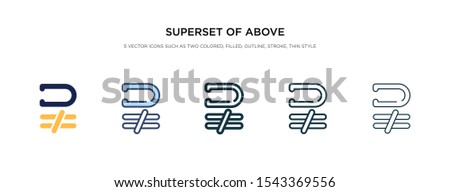 superset of above not equal to icon in different style vector illustration. two colored and black superset of above not equal to vector icons designed in filled, outline, line and stroke style can